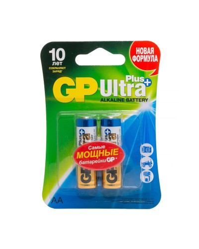 GP Ultra Plus Alkaline 15A AA (GP 15AUP-2CR2), упак. 2 шт. БЛИСТЕР. Алкалиновые батарейки. GP Batteries в Нефтекамске