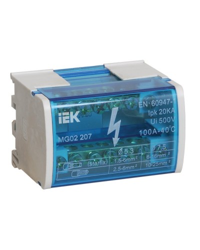ШНК 2х7 L+PEN (YND10-2-07-100). Шина на DIN-рейку в корпусе (кросс-модуль). IEK в Нефтекамске