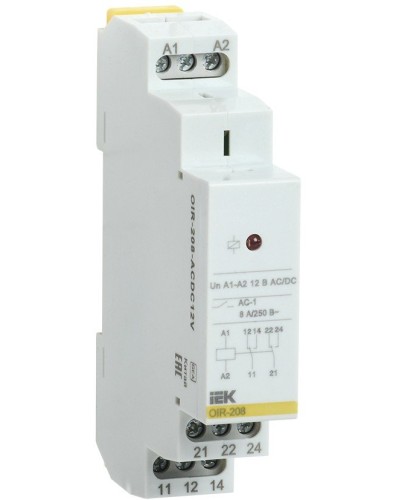 Реле промежуточное модульное OIR 2 контакта 8А 12В AC/DC (OIR-208-ACDC12V). Реле промежуточное модульное. IEK в Нефтекамске
