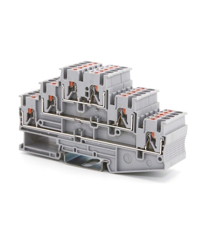Клемма трехуровневая, зажим push-in, 2.5 кв.мм, серая (VPR-2.5-3L-GY). Клемма проходная, 6 точки подключения. ДКС в Нефтекамске